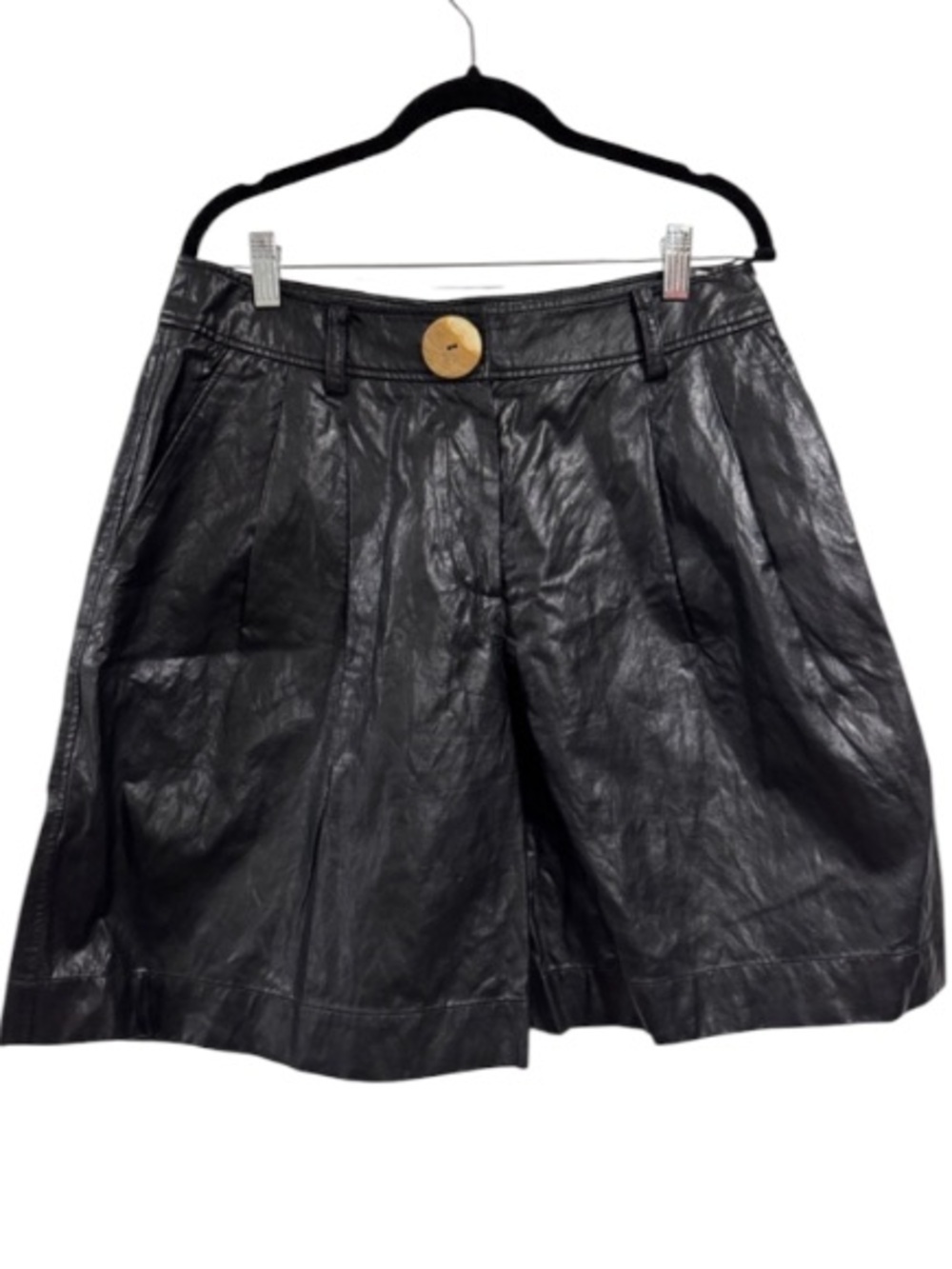 Rejina Pyo Renee Faux Leather High Waist Long Trouser Shorts Black UK 14 US 10